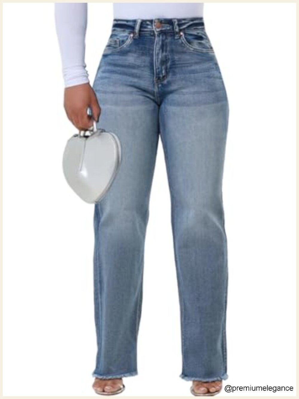 High Rise Wide Leg Distressed Jeans with Raw Hem Stretchy Denim